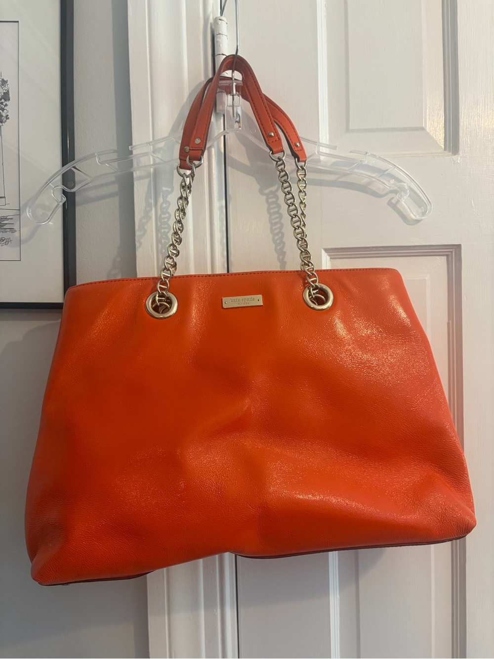 kate spade Orange Leather Shoulder Tote with Chain Handles